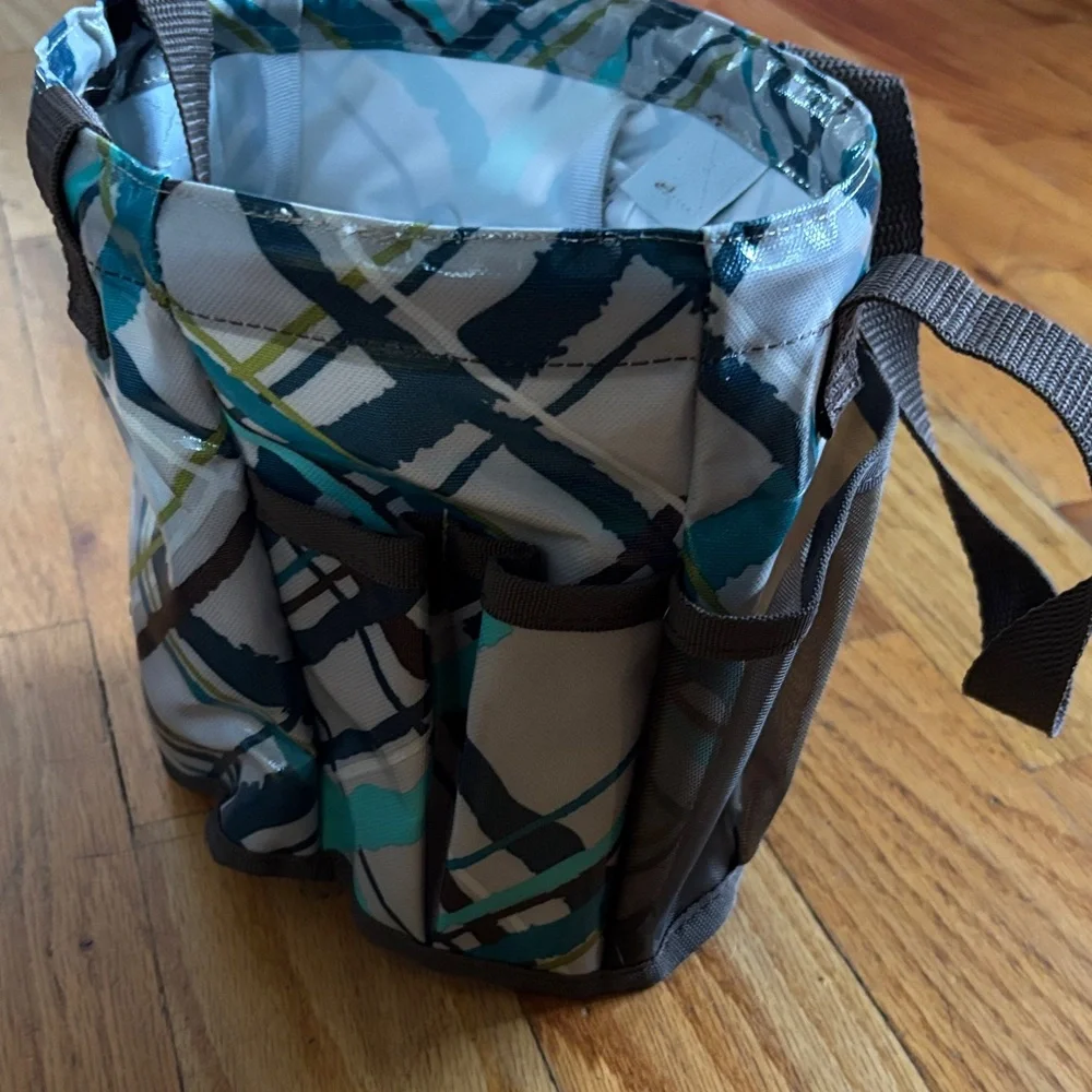 Thirty-One Plaid Shower Caddy with Brown Handles